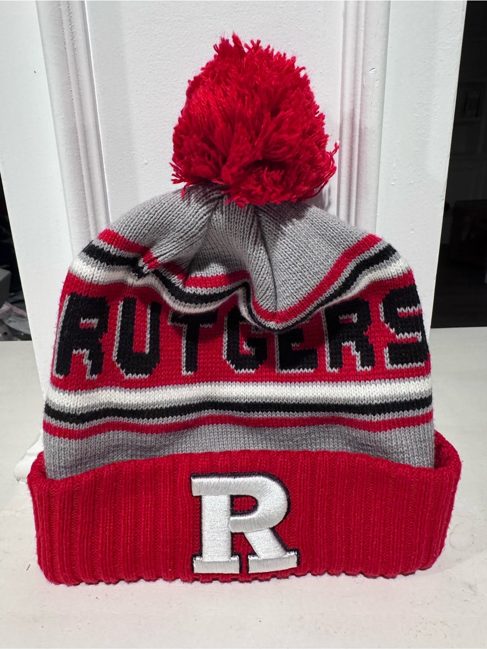 New Era Rutgers Red, Gray and Black Pom Beanie NWOT